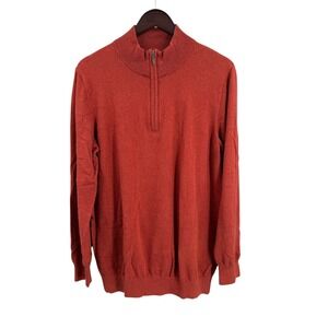 LLBean Mens XL Tall Quarter Zip Sweater Cotton Cashmere Rust Red
